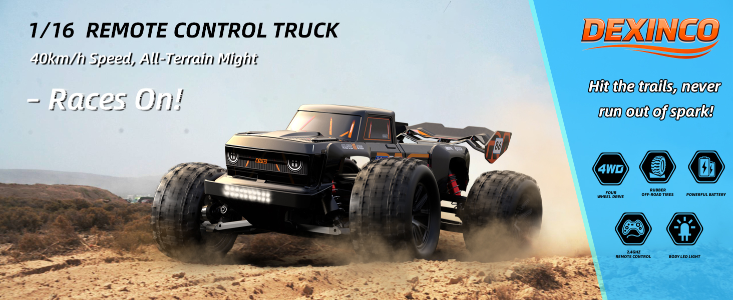 RC Автомобіль 1:16 позашляховик Monster Truck 4WD 40 км/год, водонепроникний, з 2 акумуляторами, помаранчевий