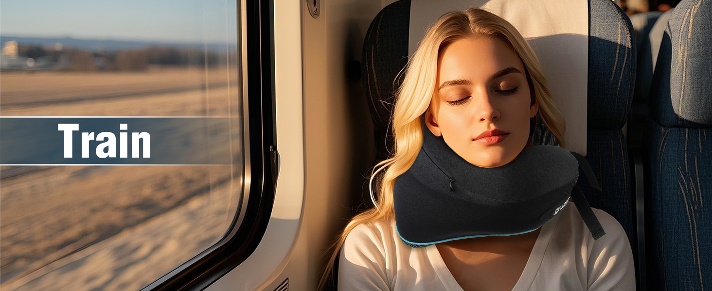 Подушка для шиї у літак з Memory Foam, регульовані ремені, дихаючий чохол, підтримка шиї для подорожей (літак, авто, поїзд). У комплекті: чохол для зберігання з гачком