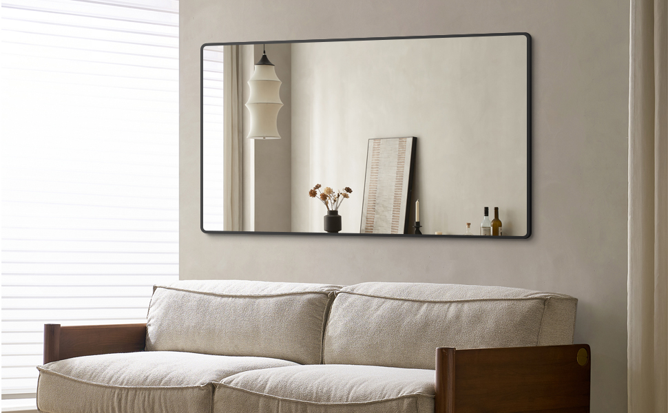 Дзеркало Boromal Spiegel Schwarz 100x60 см: прямокутне дзеркало з металевим каркасом для ванної кімнати, спальні, туалетного приміщення. Чорний колір.