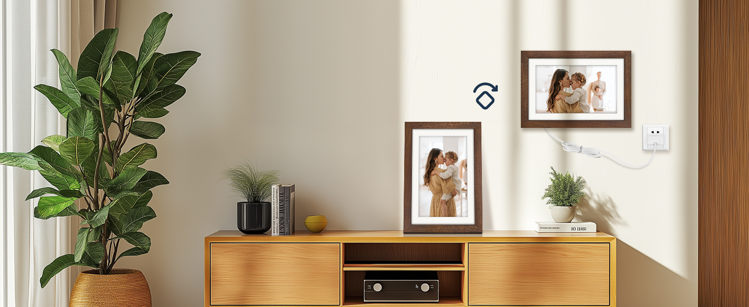 Цифровий фоторамка Frameo 10.1 дюйма з Wi-Fi, горіхове дерево, 32GB, IPS Touchscreen, Wi-Fi, фото/відео через додаток Frameo, подарунок для чоловіків та жінок