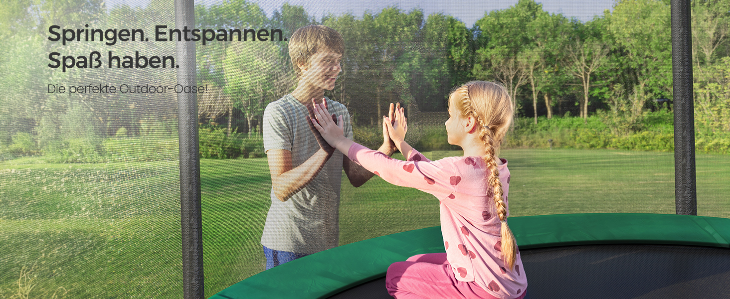 Батут SONGMICS садовий Ø305 см з захисною сіткою, драбиною та м'якими стійками, зелений