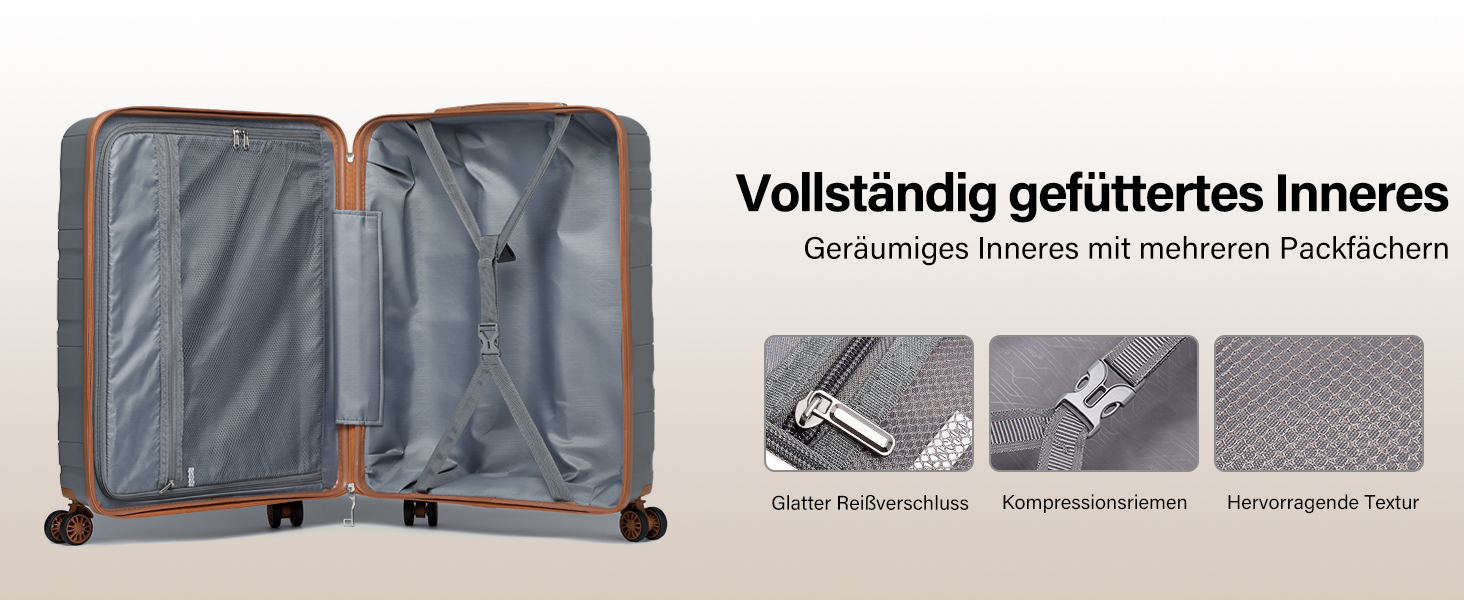 KONO Чемодан середнього розміру 65см з поліпропілену з TSA замком, 65x46x26.5см (Крем-білий)