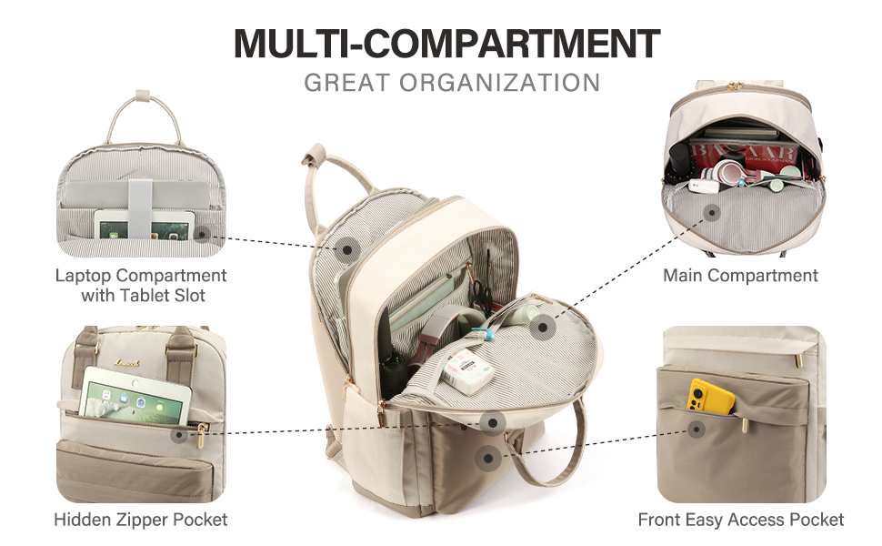 Жіночий рюкзак, відділення для ноутбука 15,6 дюймів, водонепроникний, елегантний для шкільної роботи в універі, хакі бежевий