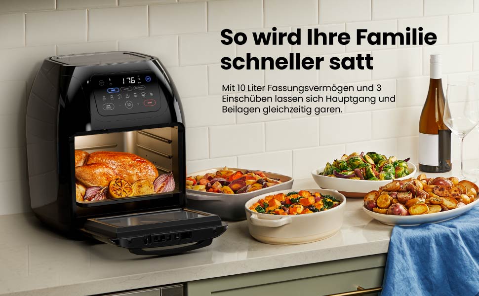 Фритюрниця Chefman мультифункціональна з ротисерією, дегідратором та конвекцією, 17 пресетів, об'єм 10л, чорна