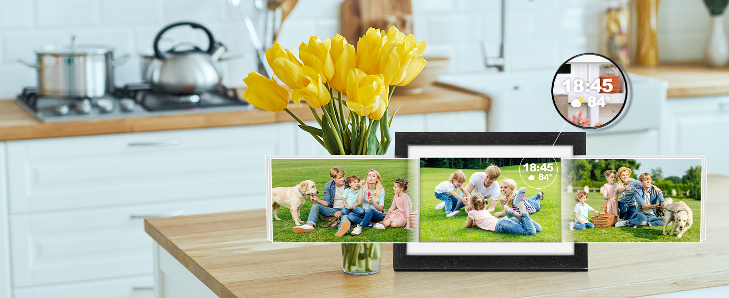 Frameo Цифровий фоторамка з Wi-Fi, 10.1 дюйма, горіх, 32GB, HD IPS сенсорний екран, відтворення фото/відео через додаток Frameo, подарунок для чоловіків та жінок