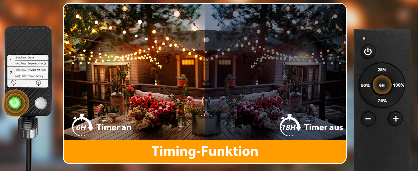 Ланцюжок прикрас BTfarm 13M з 18+1 LED, димування, таймер, для саду, тераси, вечірок. Водостійкий, тепле світло, з пультом ДУ.