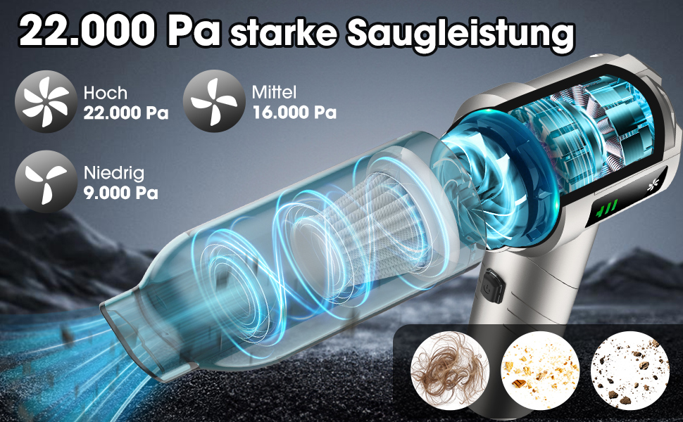 Акумуляторний ручний пилосмок для авто та дому 22000Па, безщітковий двигун, з функцією видування, 3 HEPA-фільтрами та набором щіток