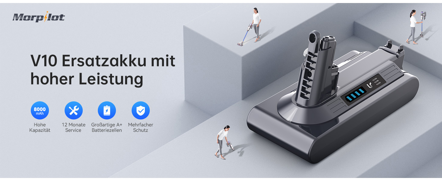 Акумулятор Morpilot V7 8000mAh для пилососа Dyson V7 SV11 Animal, Motorhead, Pro, Trigger, Fluffy + 3 фільтри