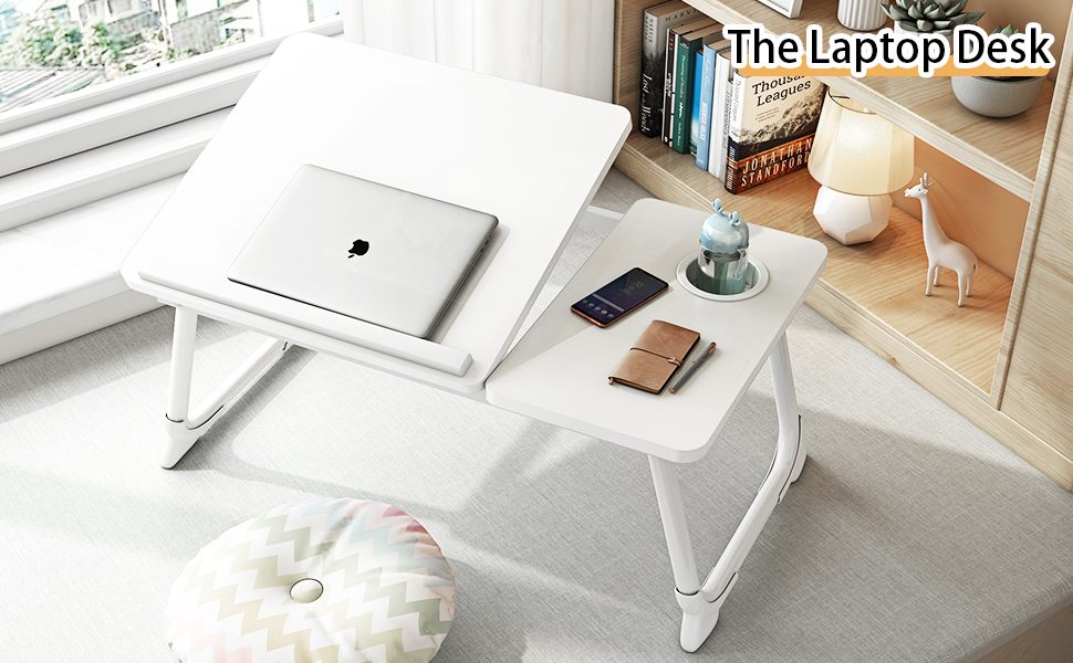 Столик для ноутбука на ліжко/софу з підставкою для чашки, білий. Регульований столик-підставка для ноутбука, ліжко, диван, балкон, тераса