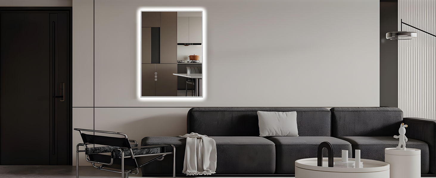 LED дзеркало для ванної кімнати 60x80 см з підсвічуванням, сенсорне, регулювання яскравості, 3 кольори світла, проти запотівання, водонепроникне IP44, горизонтальне/вертикальне