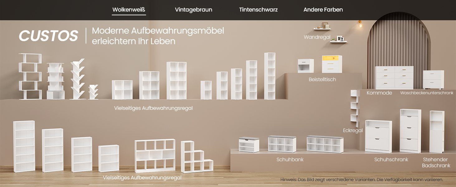 VASAGLE Custos: Набір з 2 тумбочок з LED-підсвіткою та зарядкою, білий, з шухлядами та USB-портами