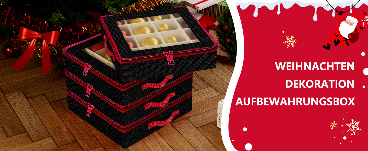 Коробка для зберігання новорічних кулічок з перегородками, 4 шт. Чорна коробка для прикрас на ялинку, органайзер для новорічних іграшок, складна, з ручками, для зберігання та штабелювання