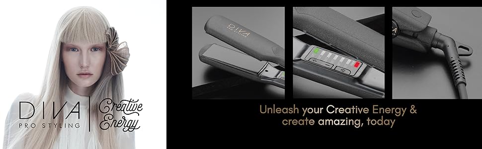 Випрямляч для волосся Diva Pro Styling Wide Digital – керамічні пластини, рівномірний нагрів, 3м кабель, чорний
