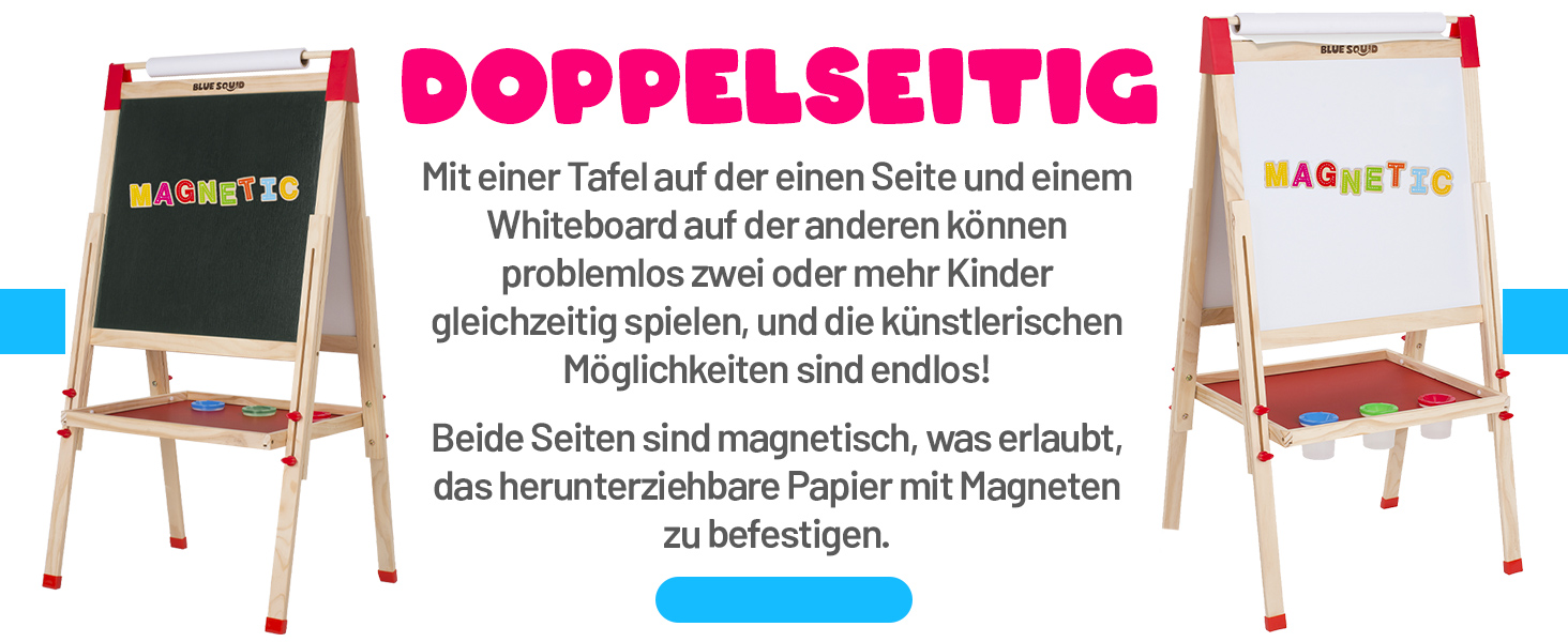 Дитяча мольберт Blue Squid Kinder Staffelei - регульована висота, двостороння, з крейдяною дошкою, білою дошкою, рулоном паперу, 100+ аксесуарів, для дітей 3-12 років, преміум-якість 2025 + 100 аксесуарів (червоний)