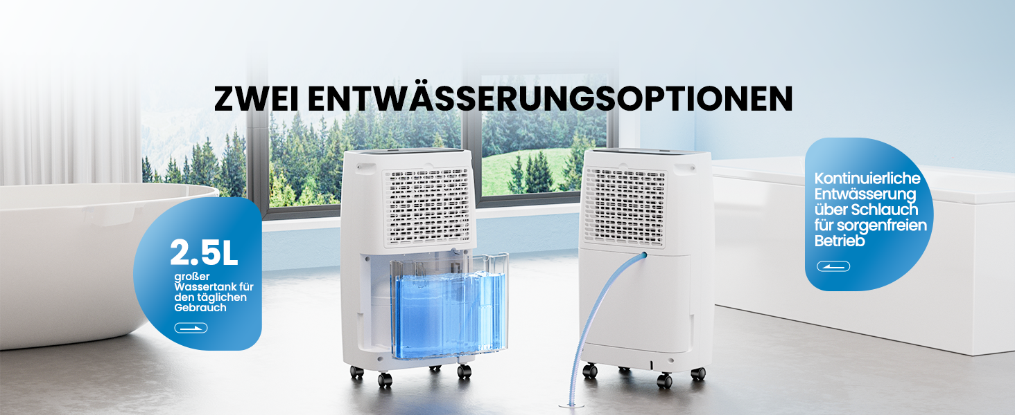 Електричний осушувач повітря 15L, 30㎡, для підвалу, з тачем, 2.5L бак, дренажний шланг, 46dB, таймер 24h, гарантія 3 роки