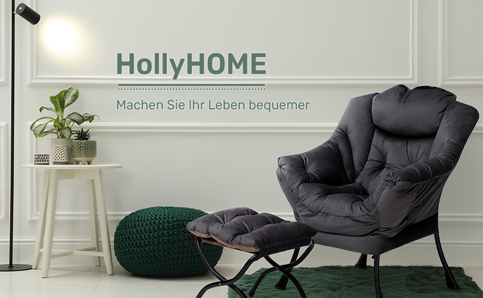 Крісло розкішне HollyHOME з пуфом, оксамитове, бежеве (темно-сіре) для вітальні, спальні, читання. Зі сталевим каркасом