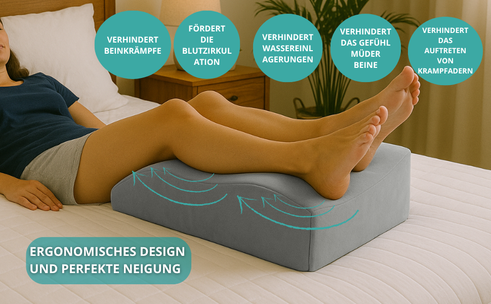 Ортопедична подушка для ніг з м'якої піни, для підтримки ніг та покращення кровообігу. Зручна, знімний чохол, біле/сіре полотно
