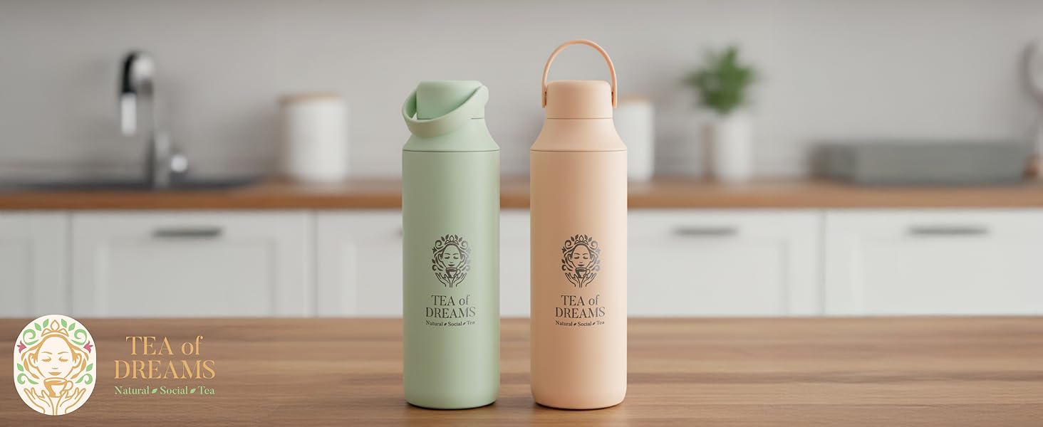 Турботермопляшка для чаю та напоїв 600 мл з нержавіючої сталі, без BPA, з ситом, персиковий колір