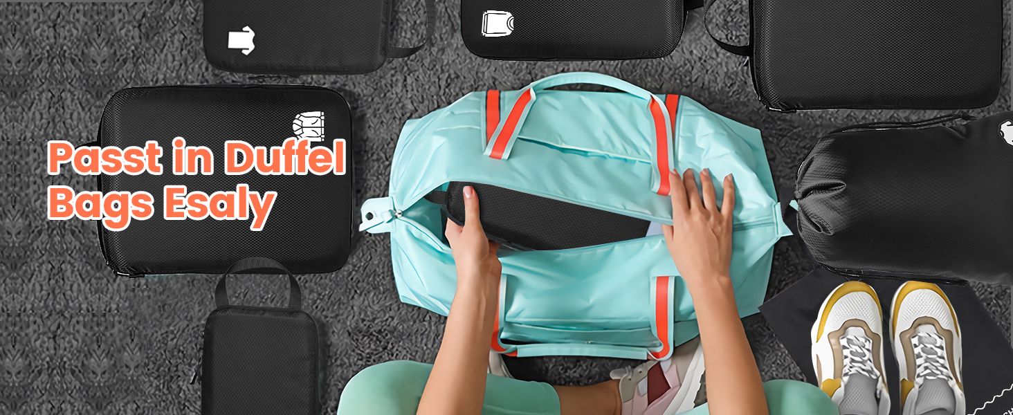 Набір органайзерів для подорожей у валізу з компресією, 8 шт, водонепроникні пакувальні куби для ручної поклажі та рюкзака, світло-блакитний