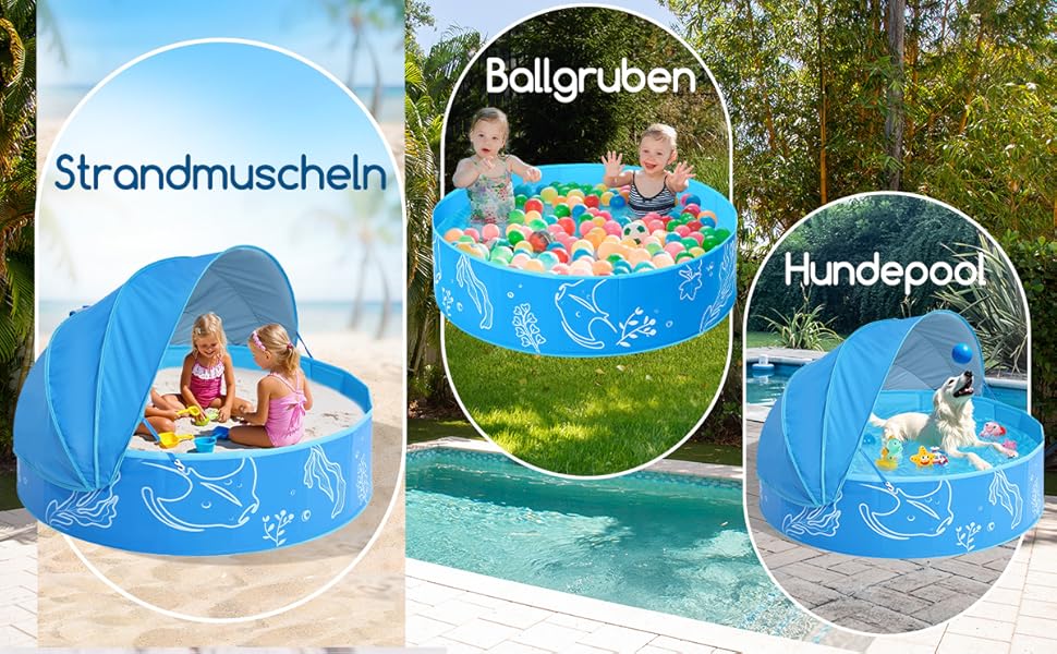 Надувне дитяче басейн з тінню 47 дюймів для пляжу, саду, дому (блакитний)