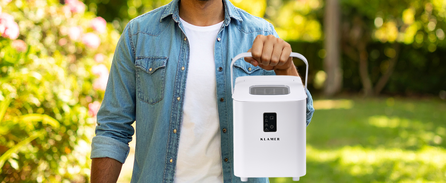 Льодогенератор KLAMER 24 кг/добу, 3 розміри кубиків льоду, 2.2л резервуар, 130W, білий