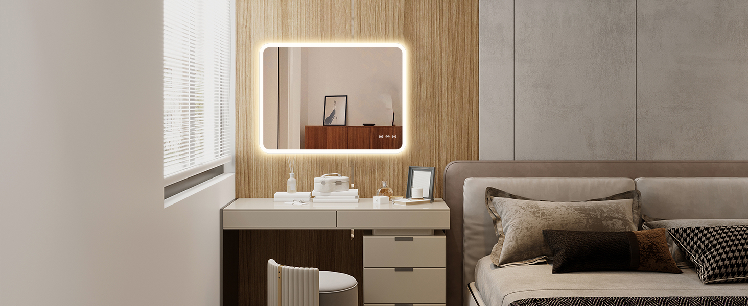 Дзеркало для ванної кімнати GIMBELEN LED з підсвічуванням 80x60 см, прямокутне, сенсорне керування, регулювання яскравості, 3 кольори світла, антизапарник, вертикальна/горизонтальна установка