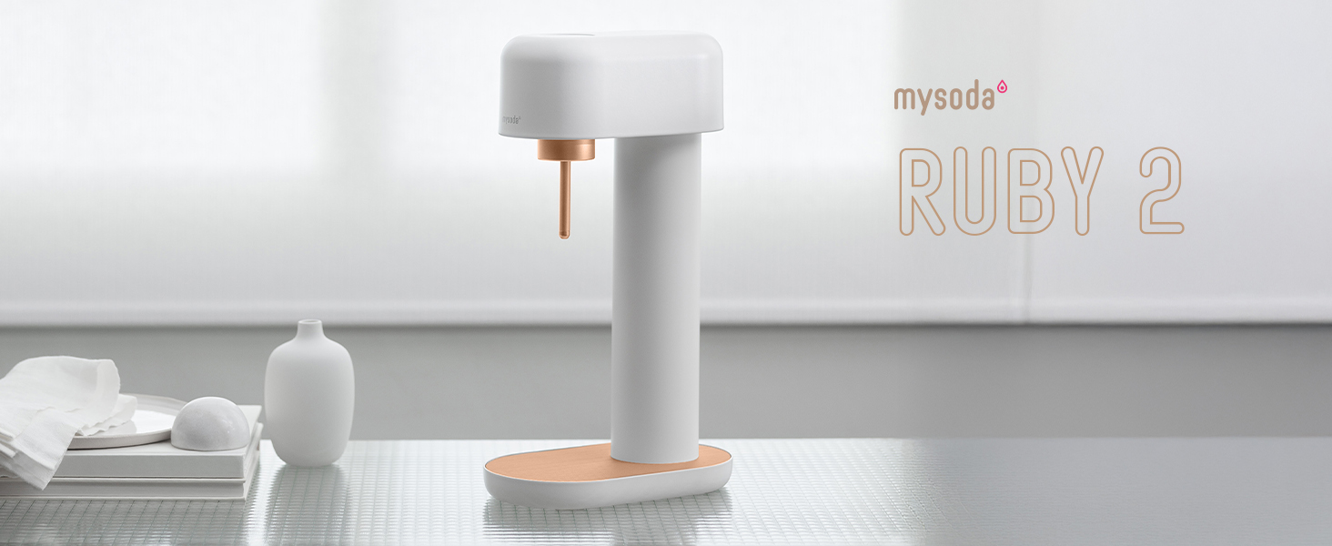 Сифон для газування води Mysoda Ruby 2, алюмінієвий корпус, пляшка 1 л, біло-мідний (без циліндра CO2)