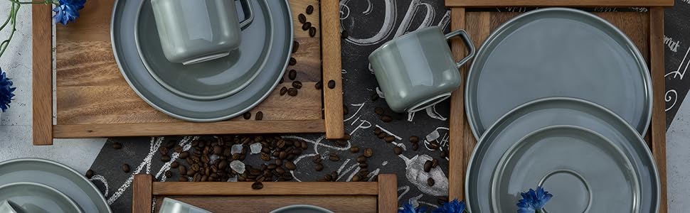 Набір посуду CreaTable Chef Collection 18 предметів (6 персон), серія Grey, порцеляна, для кави, сумісно з мийною машиною та мікрохвильовкою, Made in Europe