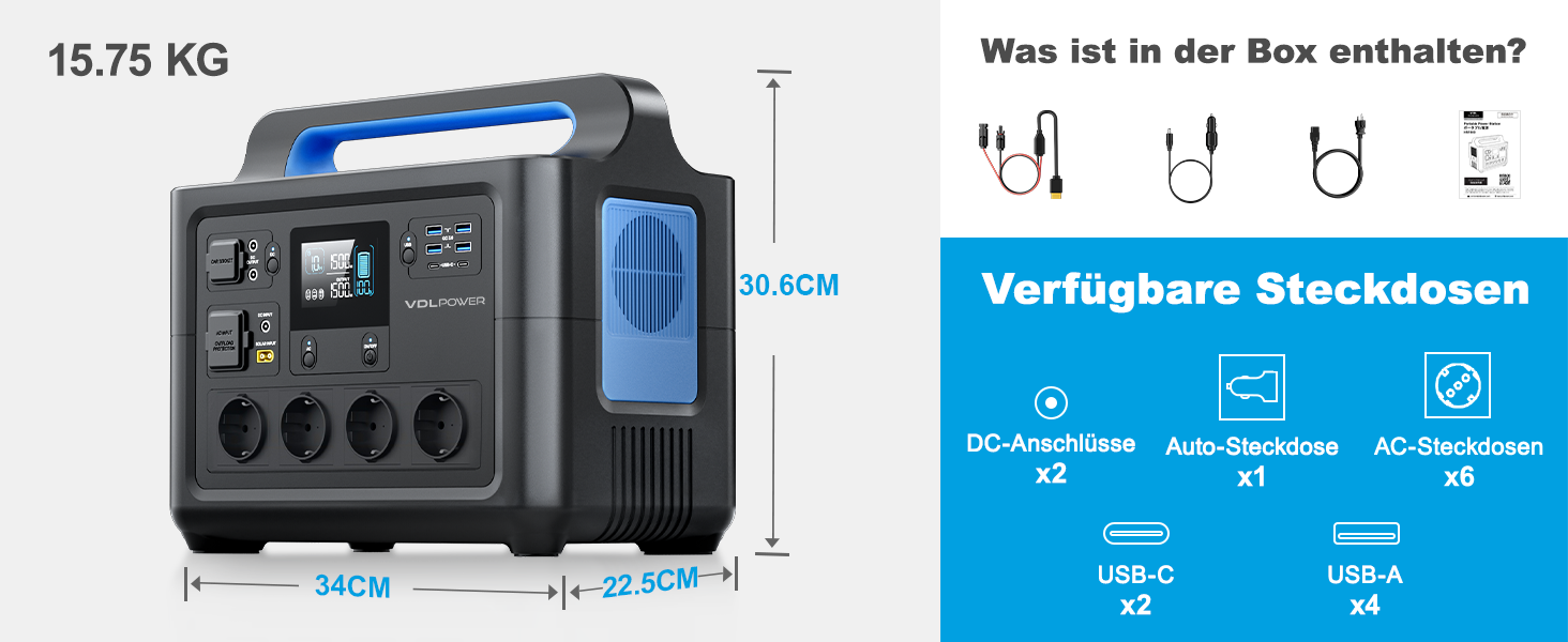 Портативна електростанція VDL 1500W, HS1500, 1228Wh, LiFePO4, для кемпінгу та відпочинку на природі