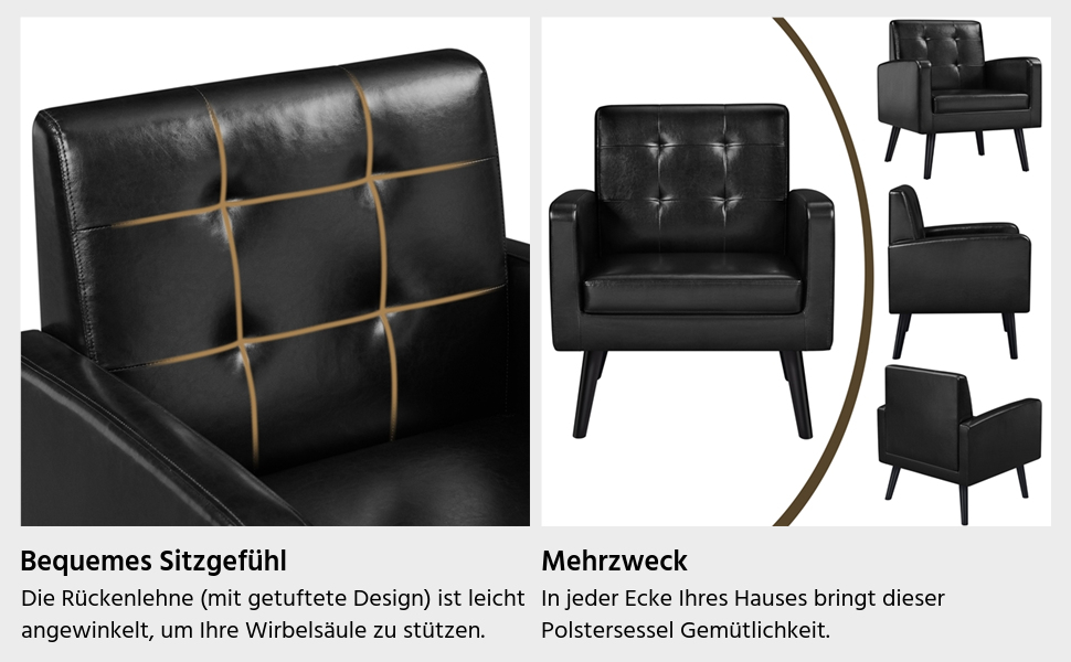 Крісло-мішок Yaheetech з підлокітниками, чорне, з поліуретану, до 136 кг