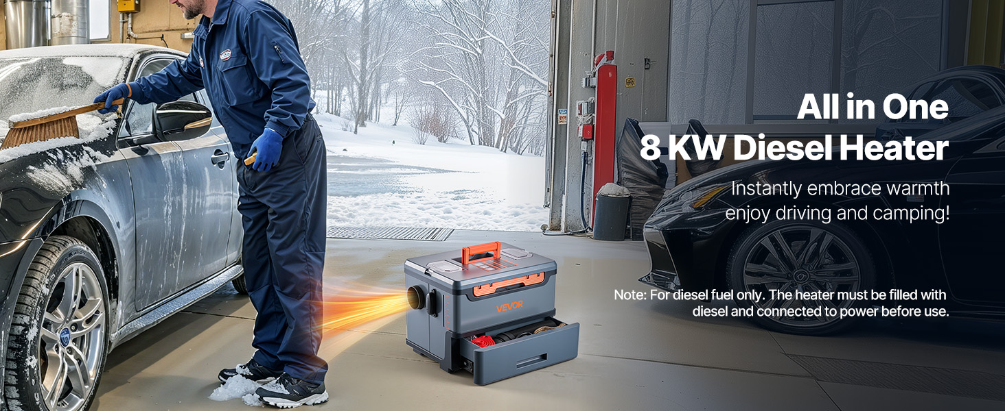 Дизельний опалювач VEVOR 8 кВт, 12/24V, портативний, з Bluetooth, пультом ДУ та LCD, 5л бак, для вантажівок та автодому