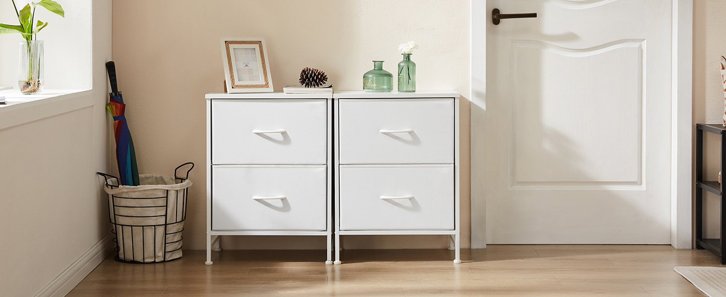 Набір приліжкових тумбочок DUMOS, 2 шт. з шухлядою, вузький комод, індустріальний стиль, для спальні, вітальні, дитячої кімнати, прихожої, білий