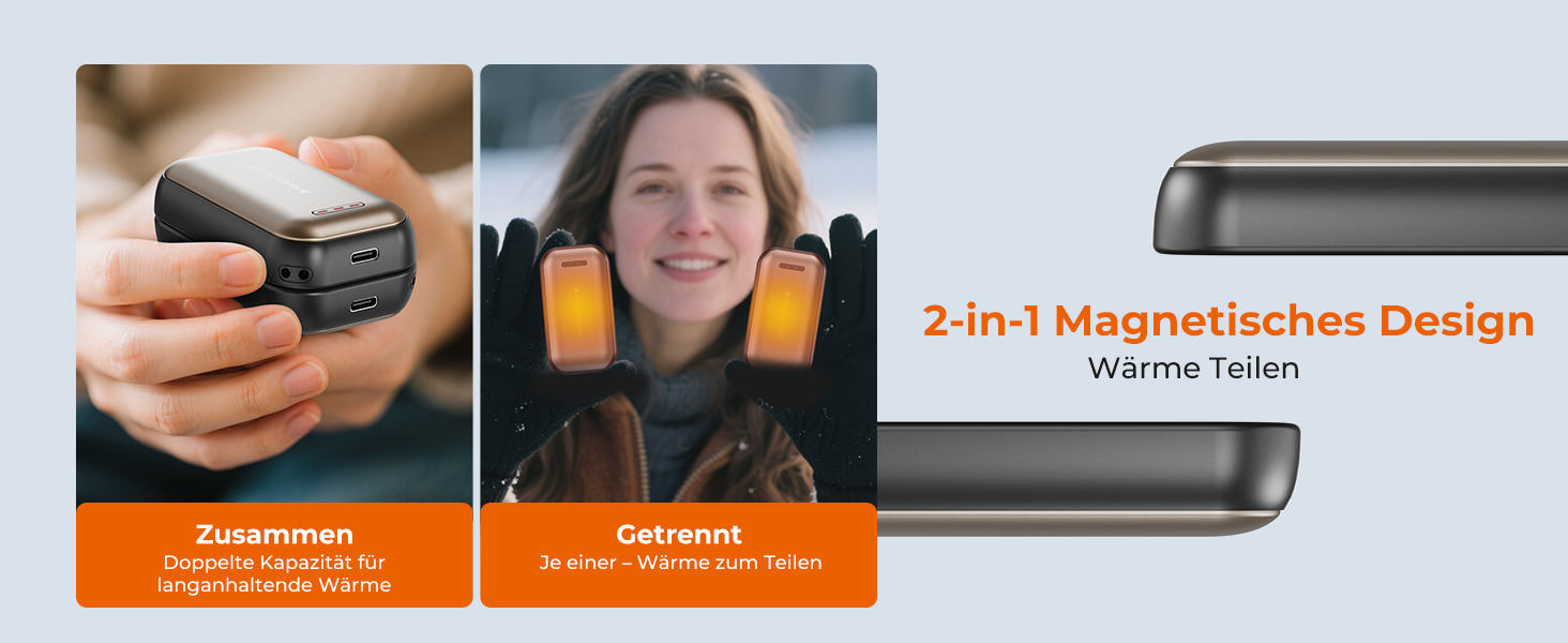 Електричний гріє для рук Fitabok 2 шт. – 6000mAh, магнітний, USB-C, 3 рівні нагріву до 55°C, для активного відпочинку, кемпінгу, гольфу, синдром Рейно