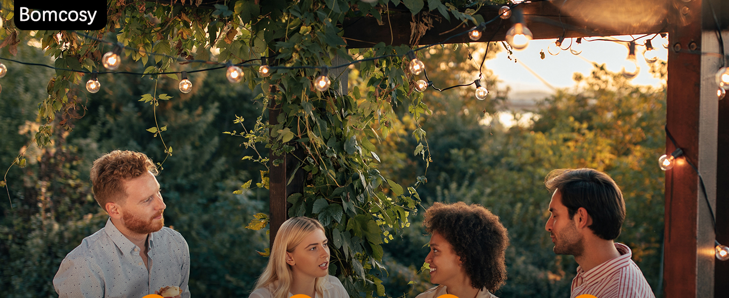 LED гірлянда Bomcosy 60м, G40 для вулиці, 100+4 лампочки, IP44, тепле світло для саду, тераси, вечірки