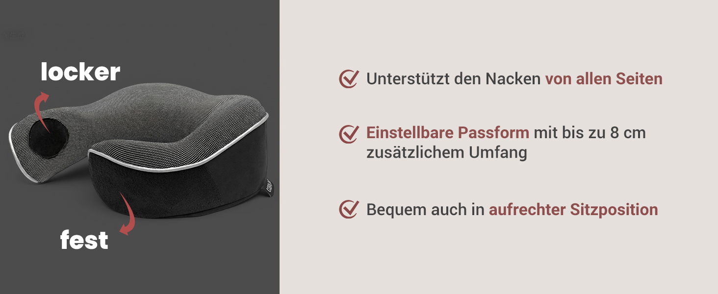 Подорожня подушка для шиї COSYLAND з ефектом пам'яті (Memory Foam) для літака та авто, ергономічна підставка 360°, чорна (набір: маска для сну, беруші, чохол)