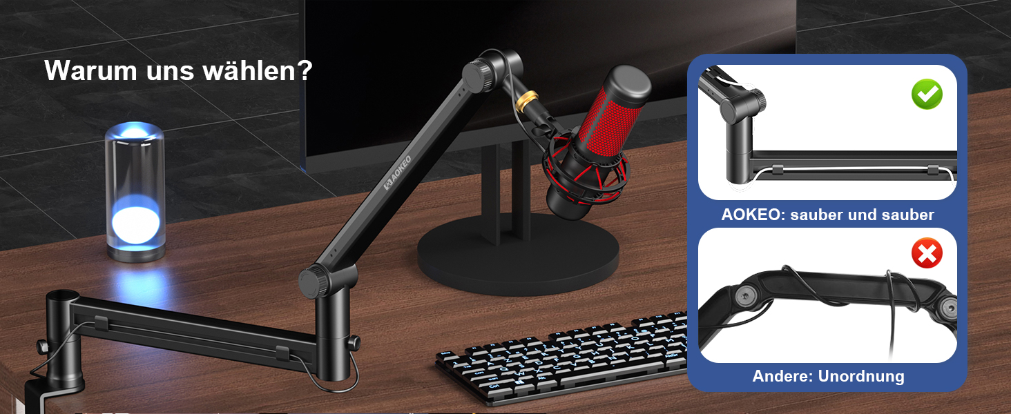 Стійка-тримач для мікрофона Aokeo AK-58 низькопрофільна, для HyperX QuadCast, SoloCast, Elgato Wave, Shure SM7B, Blue Yeti, Blue Snowball