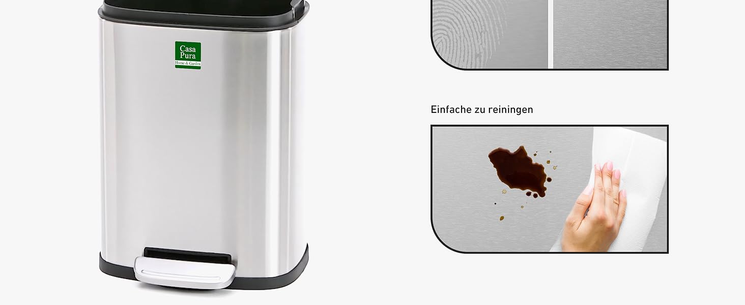 Відро для сміття Floordirekt Dustin 30 л з автоматичним закриттям та знімним внутрішнім відром для кухні