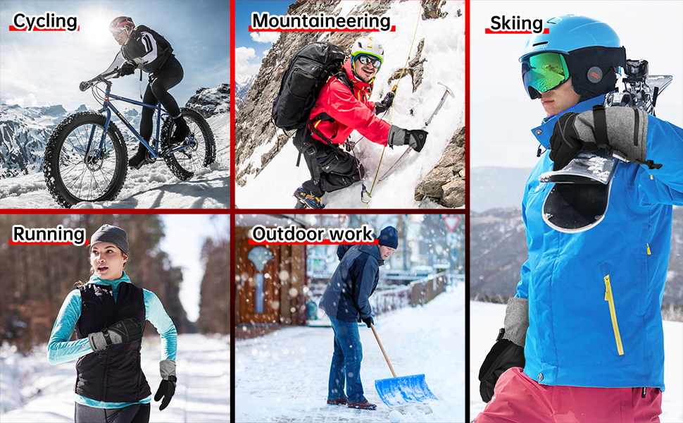 Обогревні рукавички COREEDGE 7.4V 3000Ah для чоловіків, нагрівальні рукавички для катання на сноуборді, лижах, велосипеді, риболовлі (L, чорний)