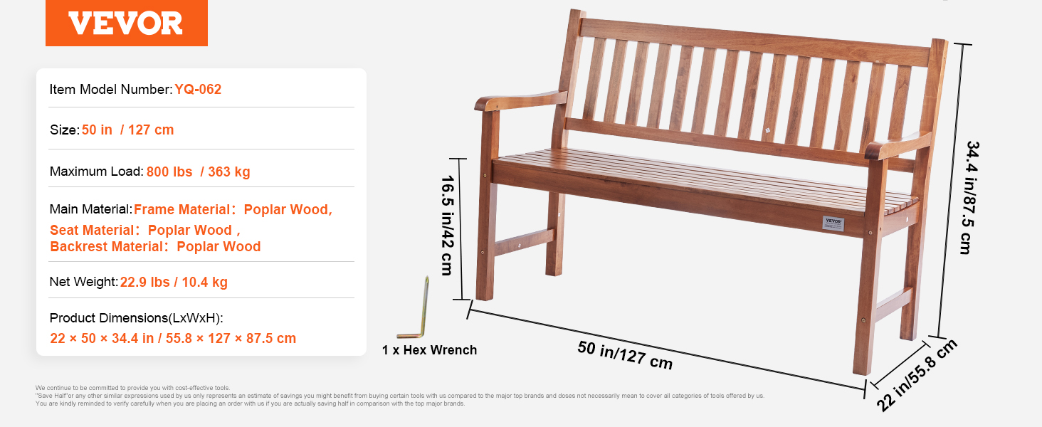 Металева лавка VEVOR для саду, тераси, парку – міцна, на 3 особи, з підлокітниками та спинкою, 127 см, вінтажний дизайн