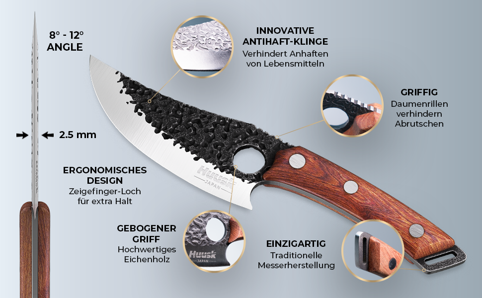 Японський ніж Huusk Kochmesser: професійний кухонний ніж для нарізки та подрібнення, оригінальна японська сталь, висока гострота