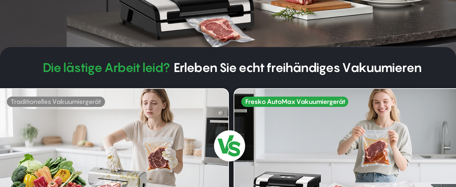 Вакууматор FRESKO Automatik для продуктів: автоматичний вакуумний пакувальник з турбо-потужністю 18л/хв, керування однією кнопкою, комплект з 2 рулонами для пакетів