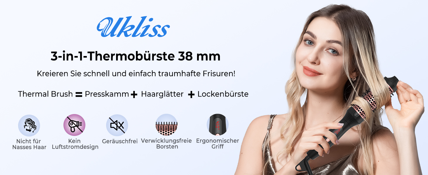UKLISS Hairstyler 5 в 1: Фен-щітка, плойка, насадки для об'єму та вирівнювання (Рожеве золото)
