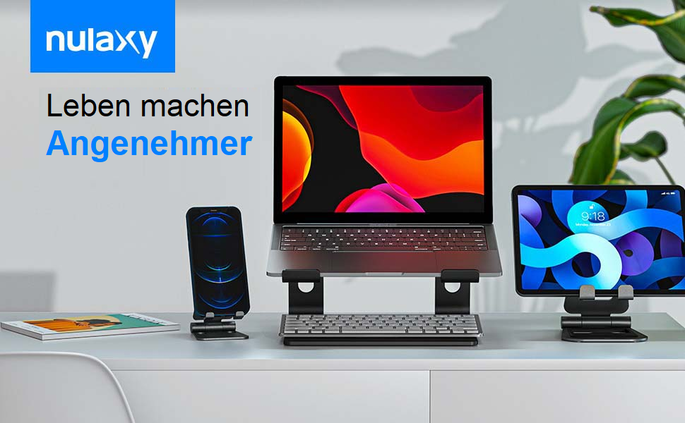 Підставка для ноутбука NULAXY, регульована, алюміній, сумісна з Dell, HP, Samsung, Lenovo (10'-16') - чорний