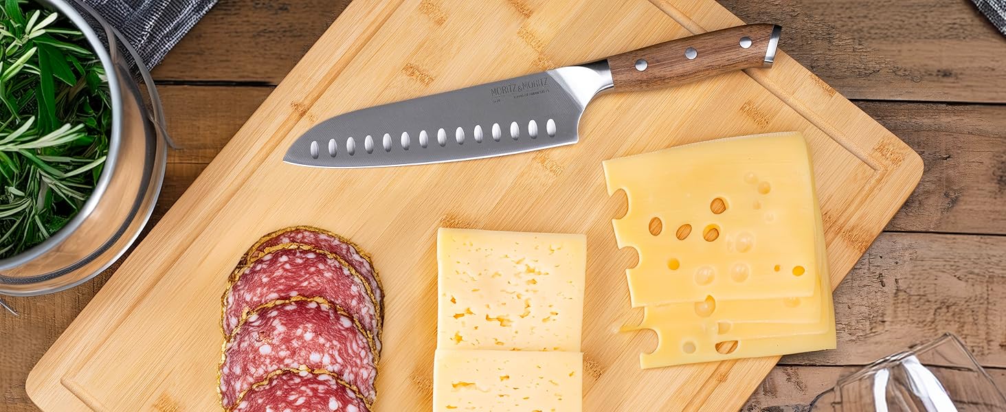 Ніж кухарський Moritz & Moritz 20 см з дамаської сталі 67 шарів - професійний ніж для кухні з ергономічною ручкою з акації
