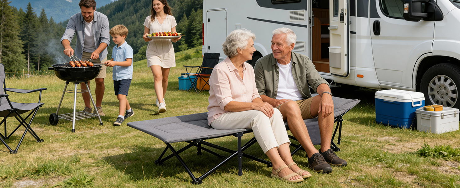 Складане кемпінгове ліжко Sekey з матрацом та бічною кишенею, 190 x 71 x 36 см, поширена шезлонг-ліжка для відпочинку на природі, в саду, на фестивалях та в подорожах