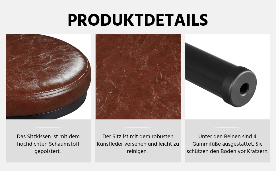 Барний стілець Yaheetech вінтажний, регульована висота, з товстим сидінням, без монтажу, з штучної шкіри, для кухні/вітальні/бару/кафе, коричневий