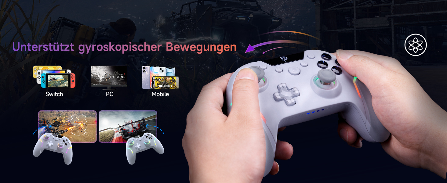 Бездротовий контролер EasySMX X20 з RGB підсвічуванням для PC, Switch, Android. 2 в 1 тригери, знімний джойстик, механічні кнопки, 6-осьовий гіроскоп, білий
