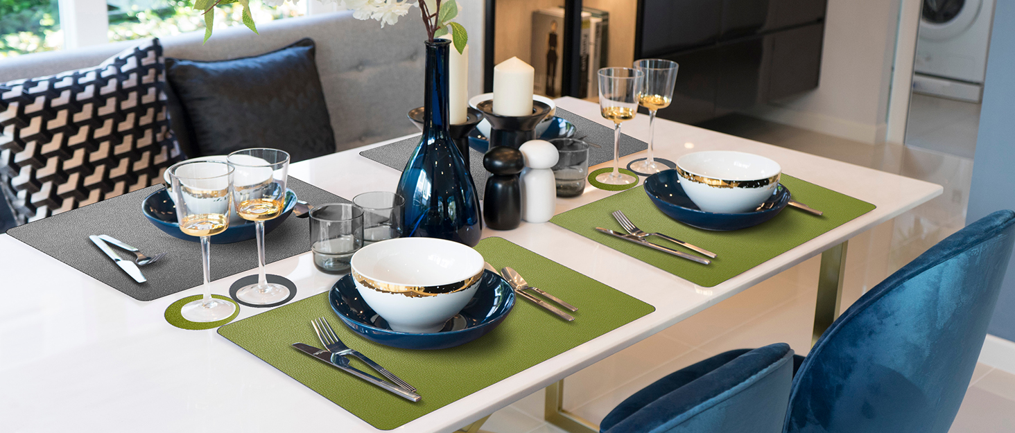 Набори підставки під тарілки 6 шт. з екошкіри, 43x30 см (червоний/сірий)