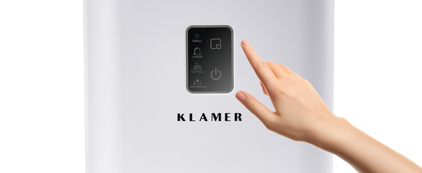 Льодогенератор KLAMER 24 кг/добу, 3 розміри кубиків льоду, 2.2л резервуар, 130W, білий