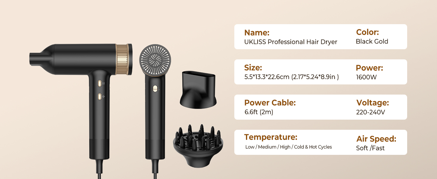 Мультистайлер для волосся 7 в 1 UKLISS Hairstyler Pro: фен, автоматична плойка, кругла щітка та вирівнювач для професійного стайлінгу, чорний